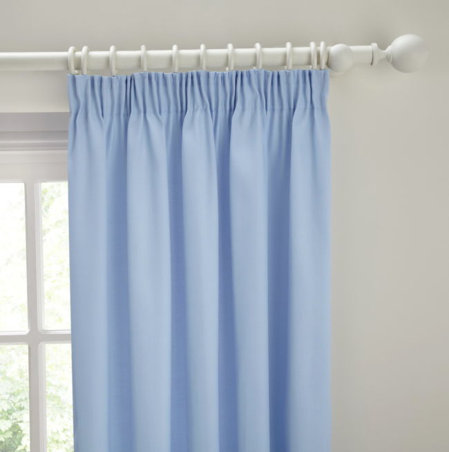 pale blue eyelet curtains